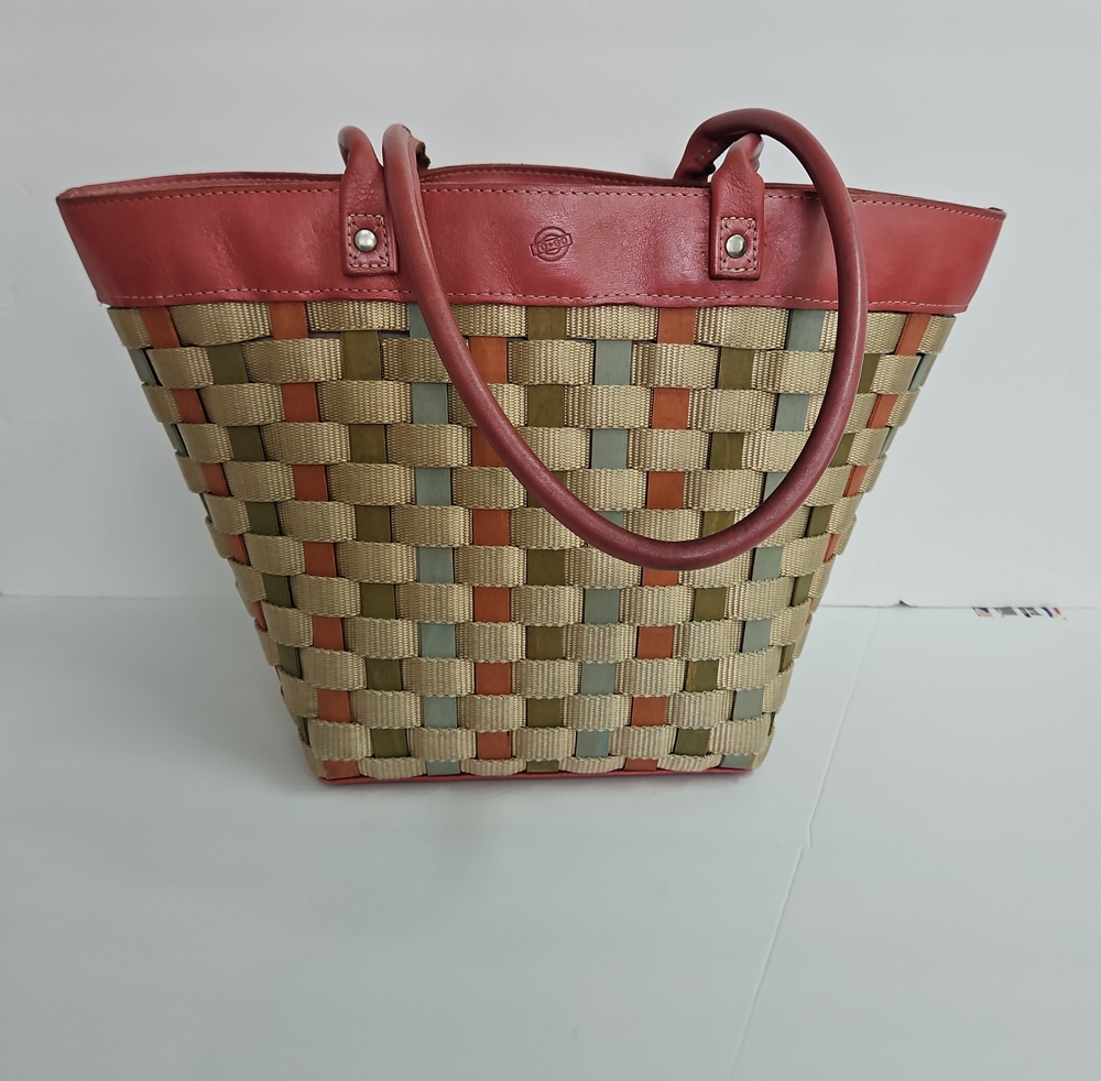 Longaberger Pink-Trim Woven Tote with Multicolor Weave